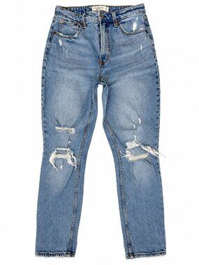 Abercrombie & Fitch The Skinny High Rise Jeans Size 27 Distressed Light Wash